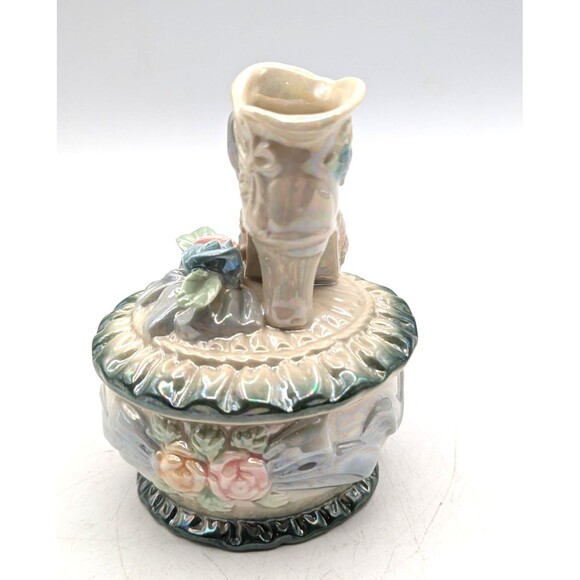 Vintage Trinket Box Victorian Boot Floral Green Ring Box - Picture 3 of 13